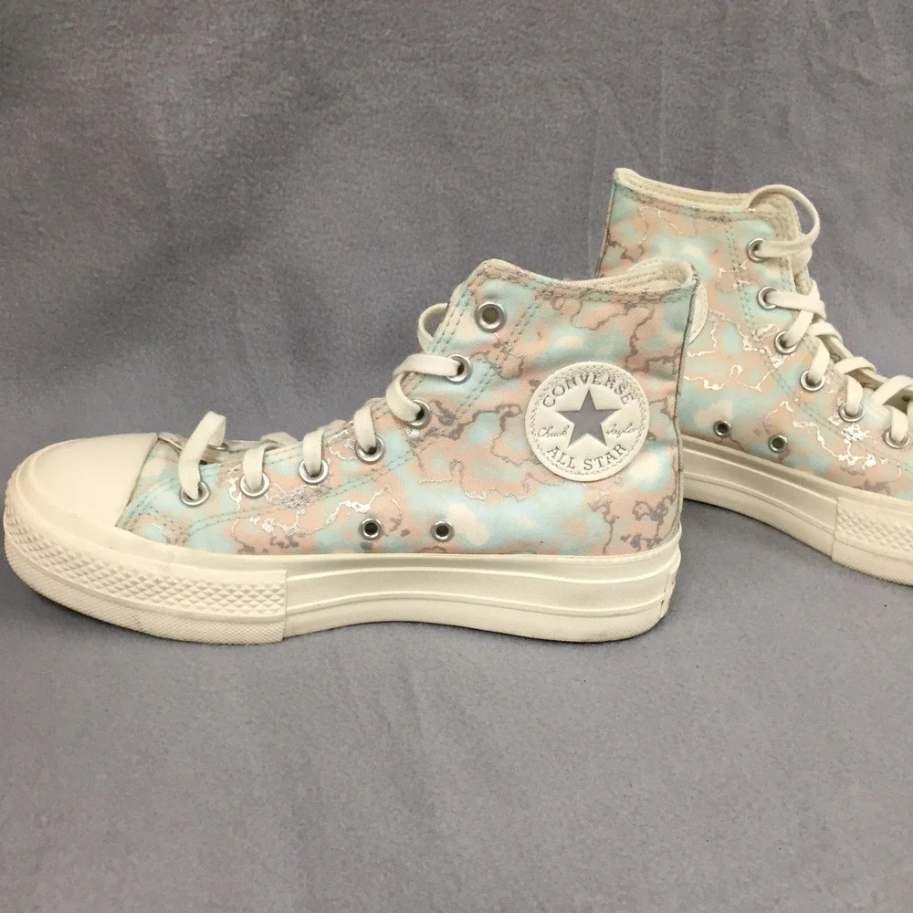 Converse Chuck Taylor All Star Lift Hi Marble Metallic Silver Mint Peach A02033C